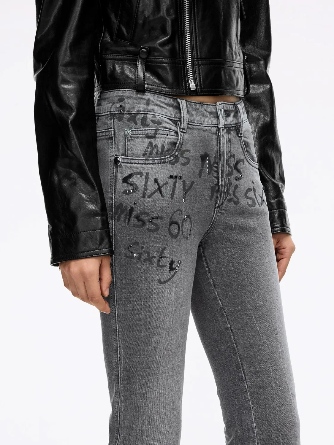 Miss Sixty Rhinestone Flare jeans black fog flare