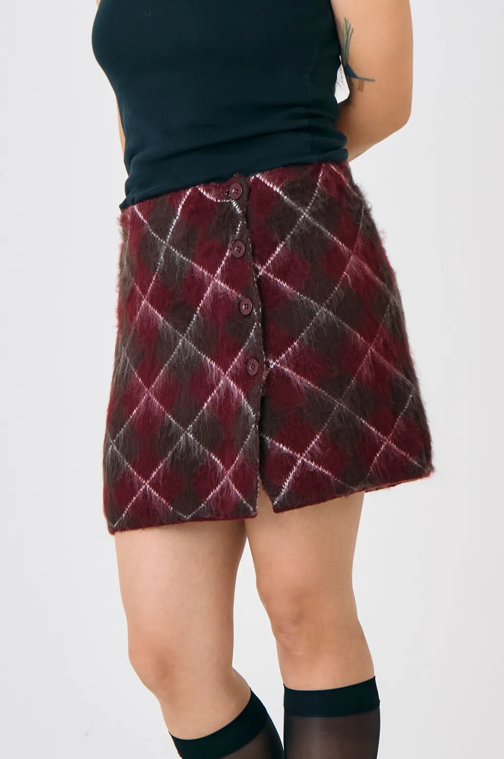 THE RAGGED PRIEST Estate Argyle Knit nederdel mini bordeaux