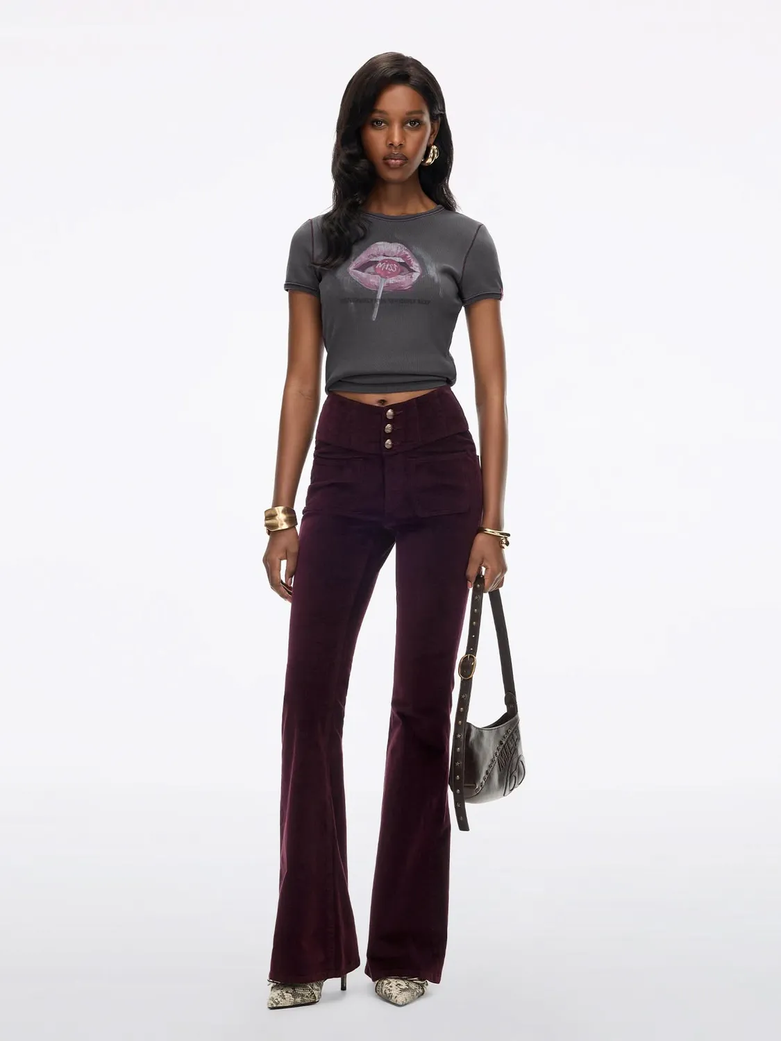 Miss Sixty Glenda Plus 5 flare jeans mørkerød stretch
