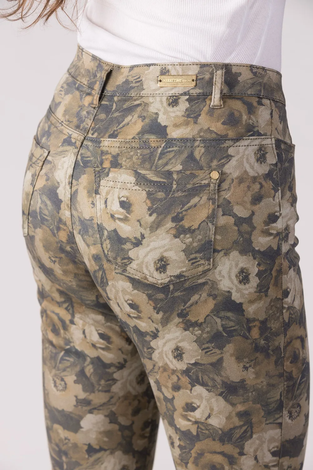 Merrytime 15640-440-40 Super Slim Ankel jeans blomster mørk