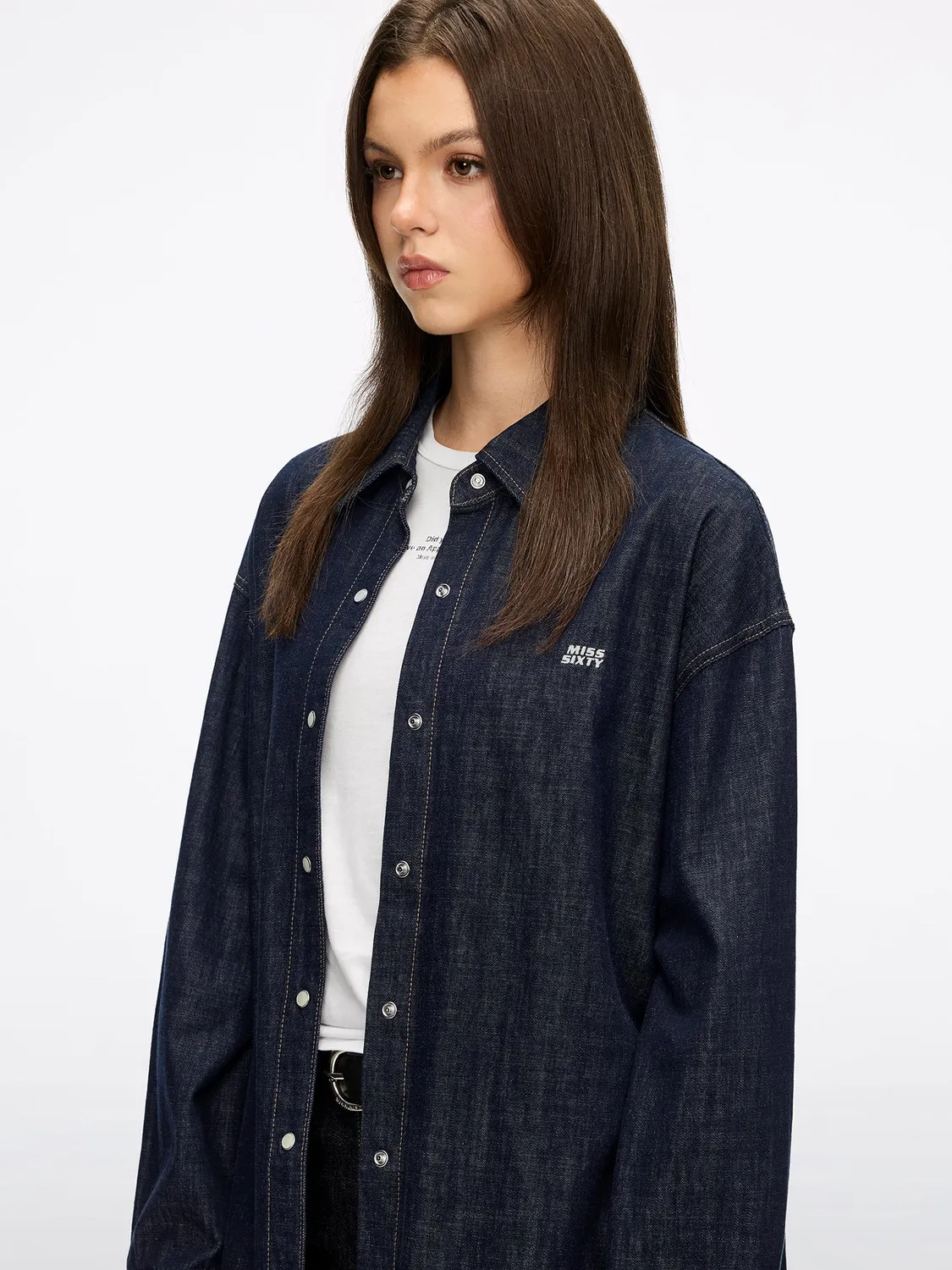 Miss Sixty Logo denimskjorte mørkeblå relaxed fit