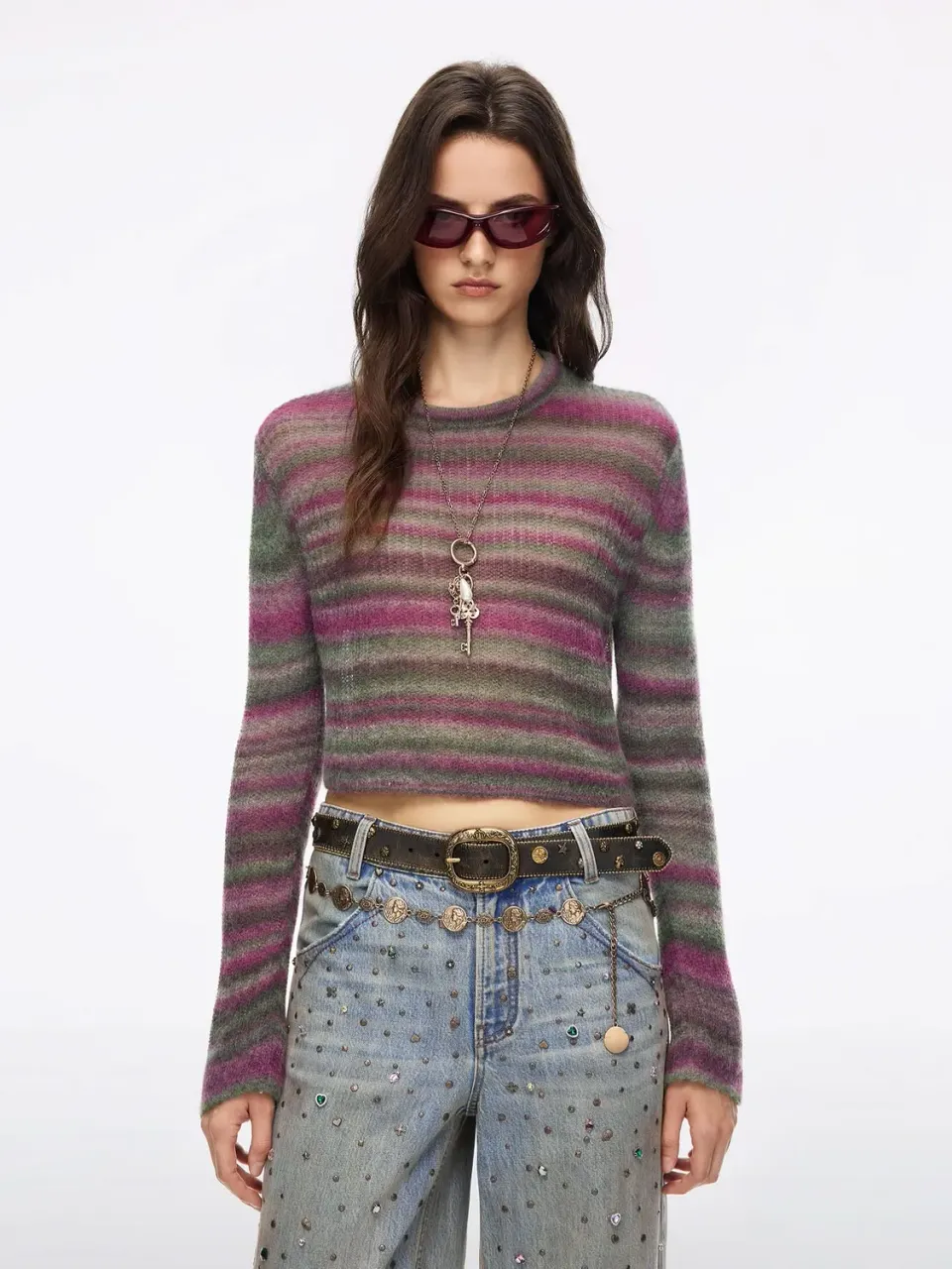 Miss Sixty Contrast Striped striktrøje khaki stribet