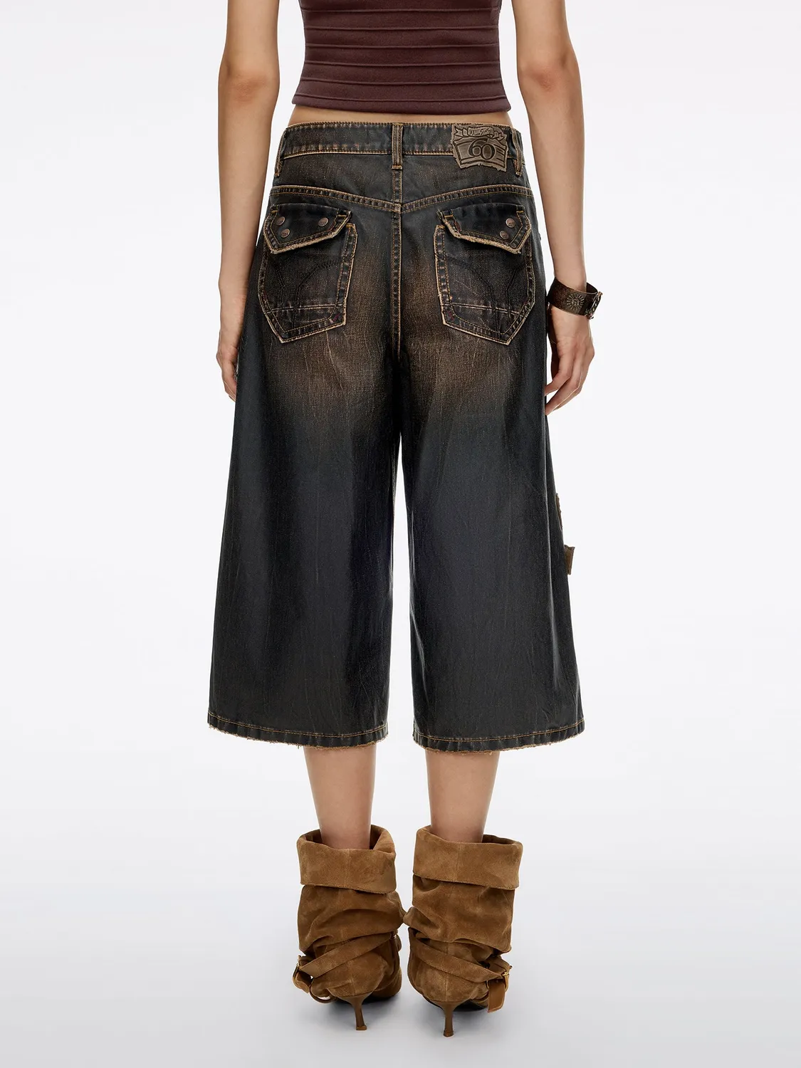 Miss Sixty Badge denimshorts brun med aftagelige emblemer