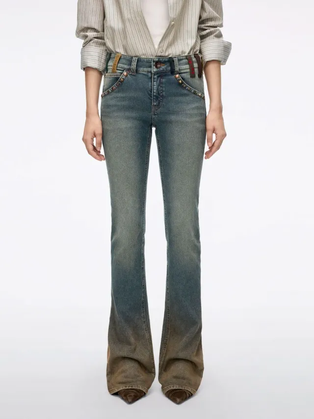 Miss Sixty Slim Flare jeans mellemblå bælteløkker