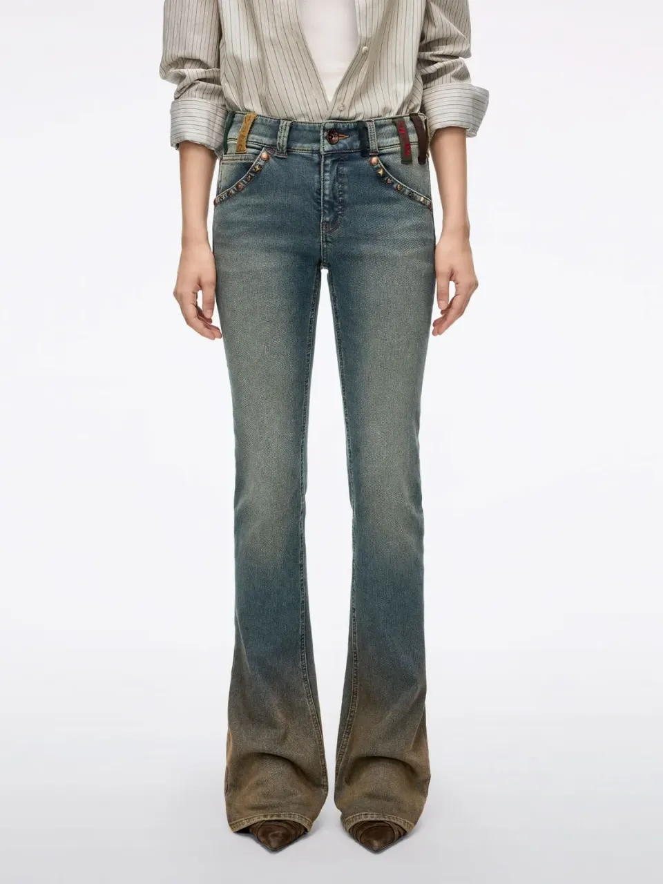 Miss Sixty Slim Flare jeans mellemblå bælteløkker
