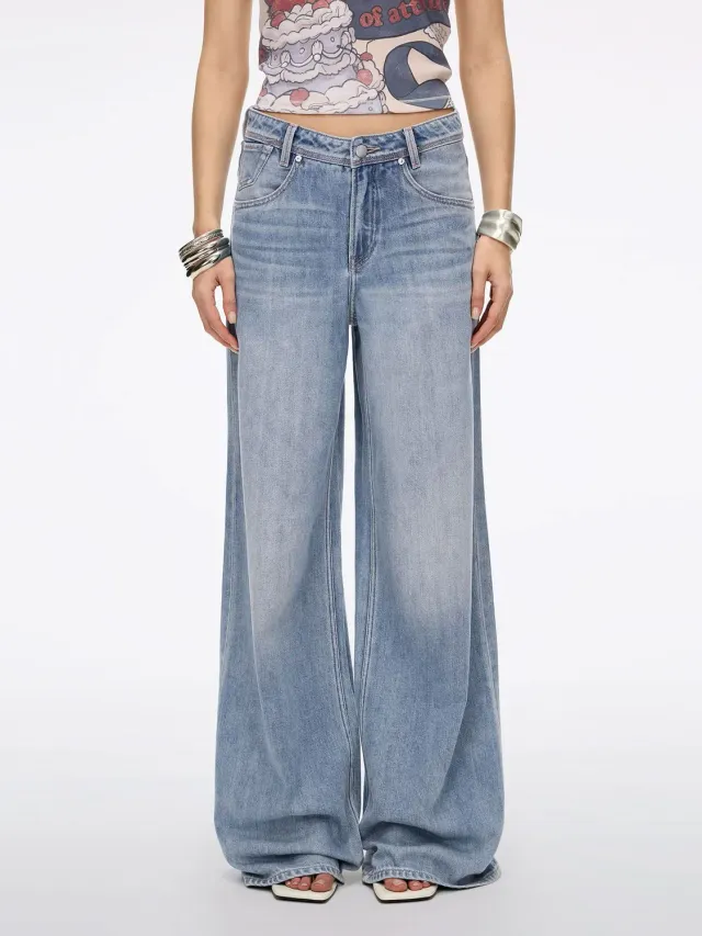 Miss Sixty Jasmine wide leg jeans mellemblå hør