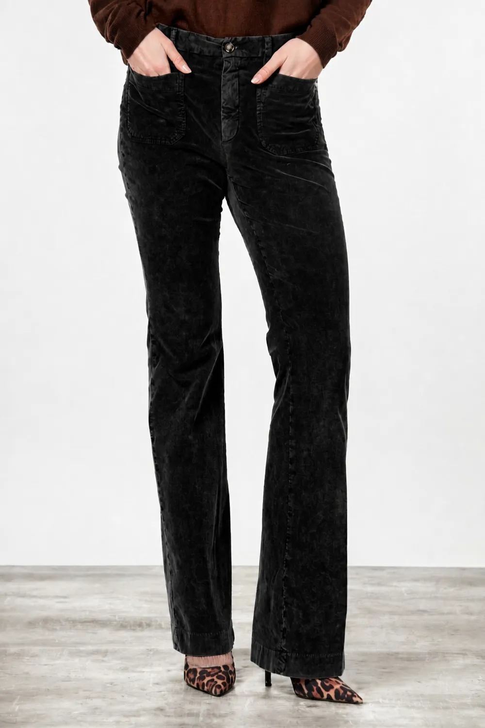 Mason's New York Flare chinobukser sort fløjl slim