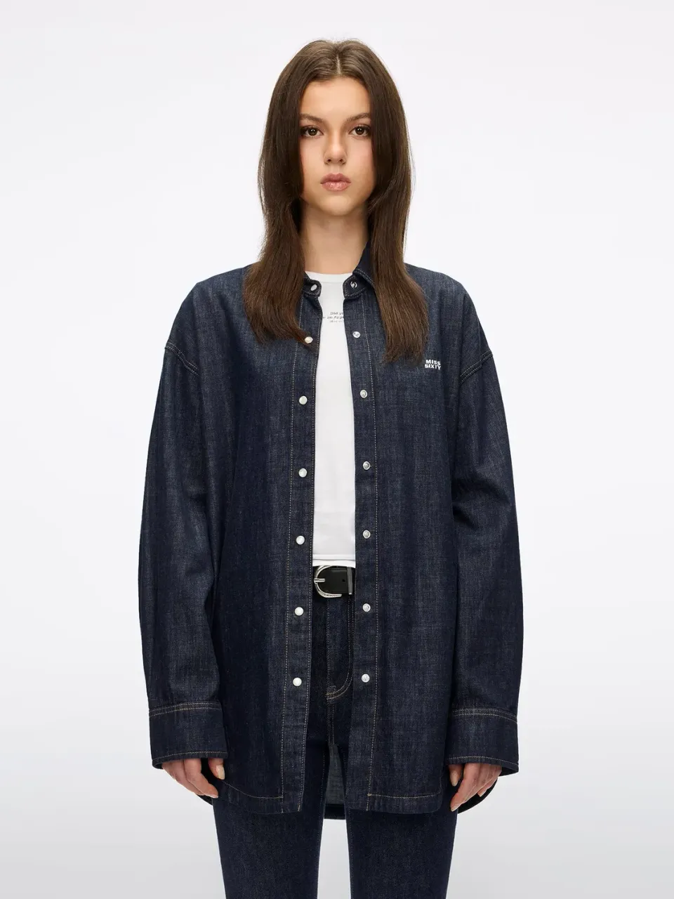 Miss Sixty Logo denimskjorte mørkeblå relaxed fit