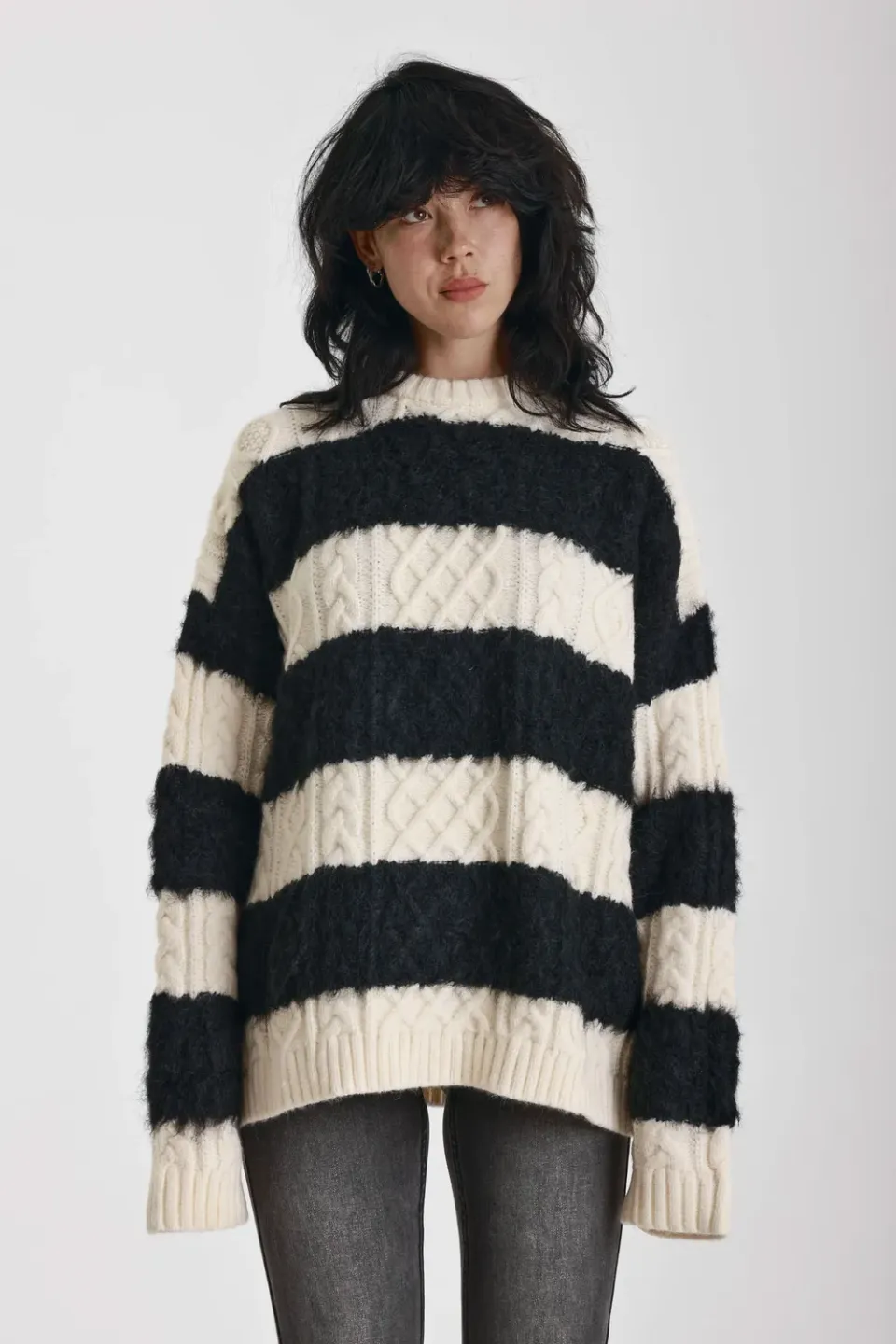 The Ragged Priest Crypt Stripe oversized cable knit jumper stribet