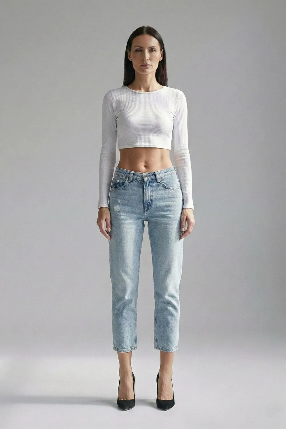 Organsk Aqua Shorty jeans W28 L27 turkis høj talje