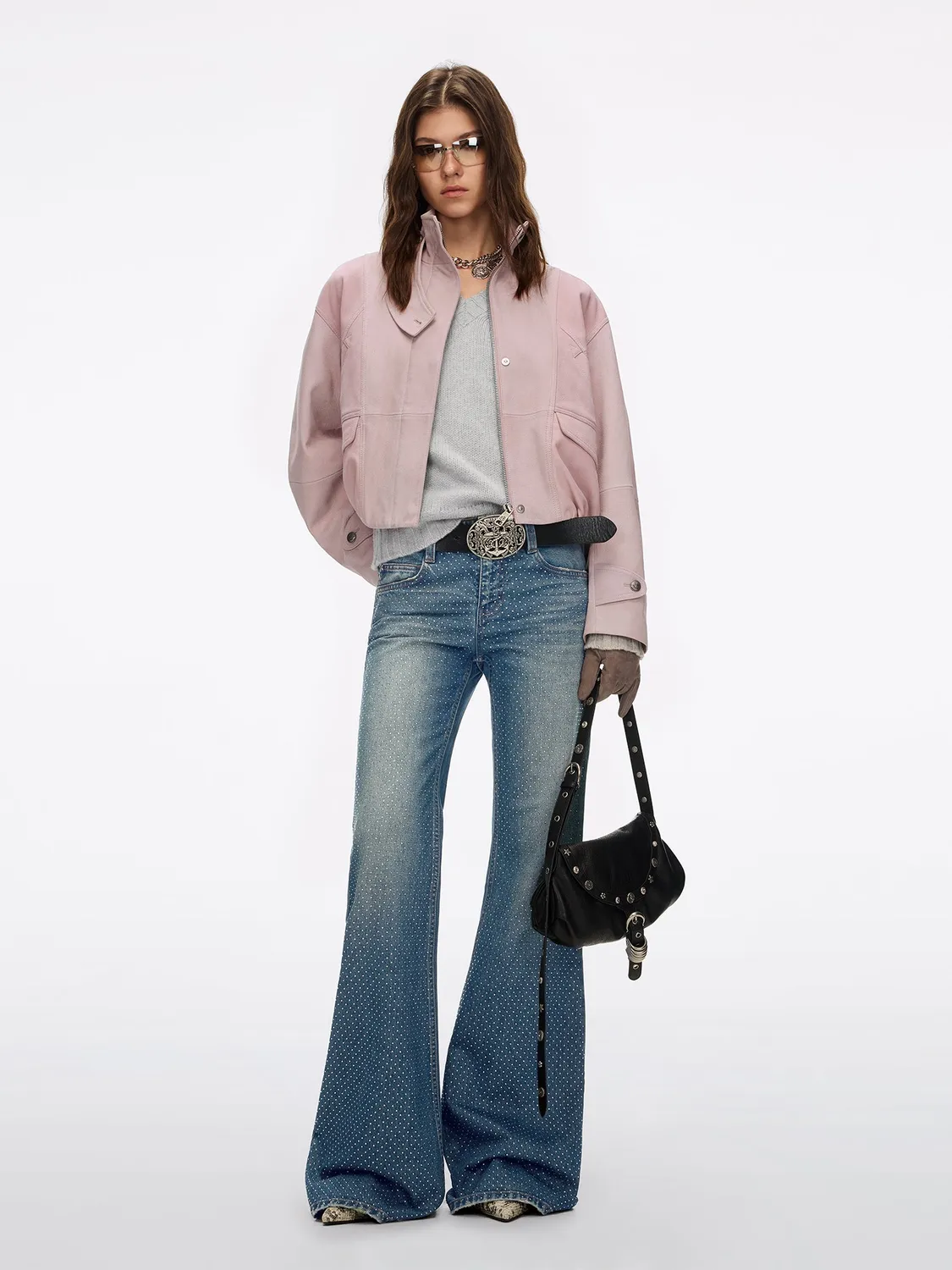 Miss Sixty Flare jeans vintage blå strass mellemtalje