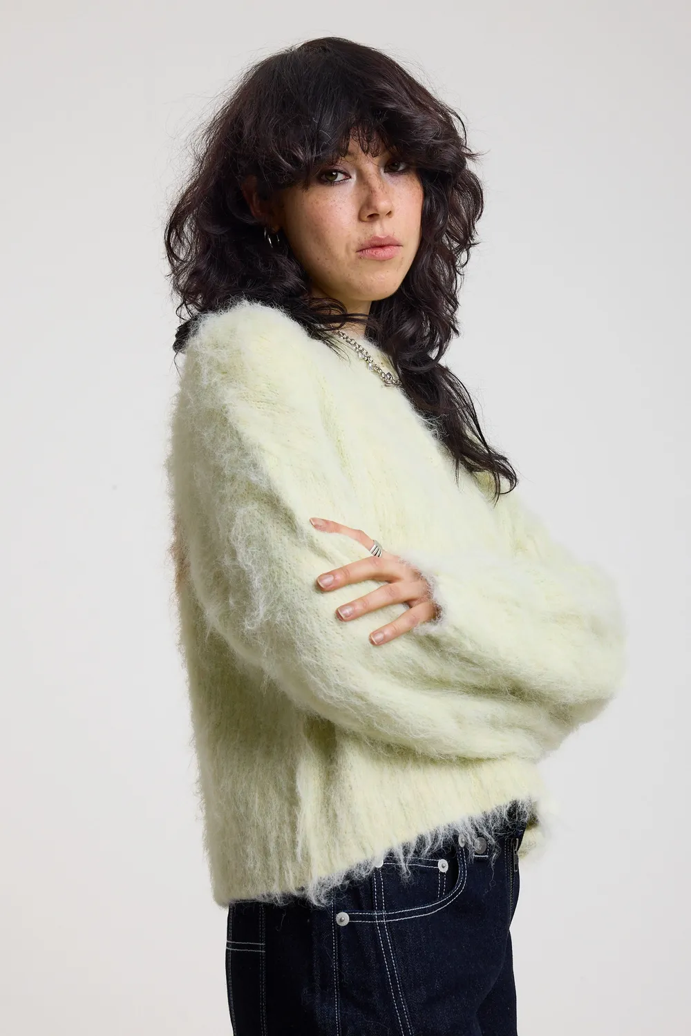 The Ragged Priest Baby Fuzzy Knit Cardigan lysegrøn
