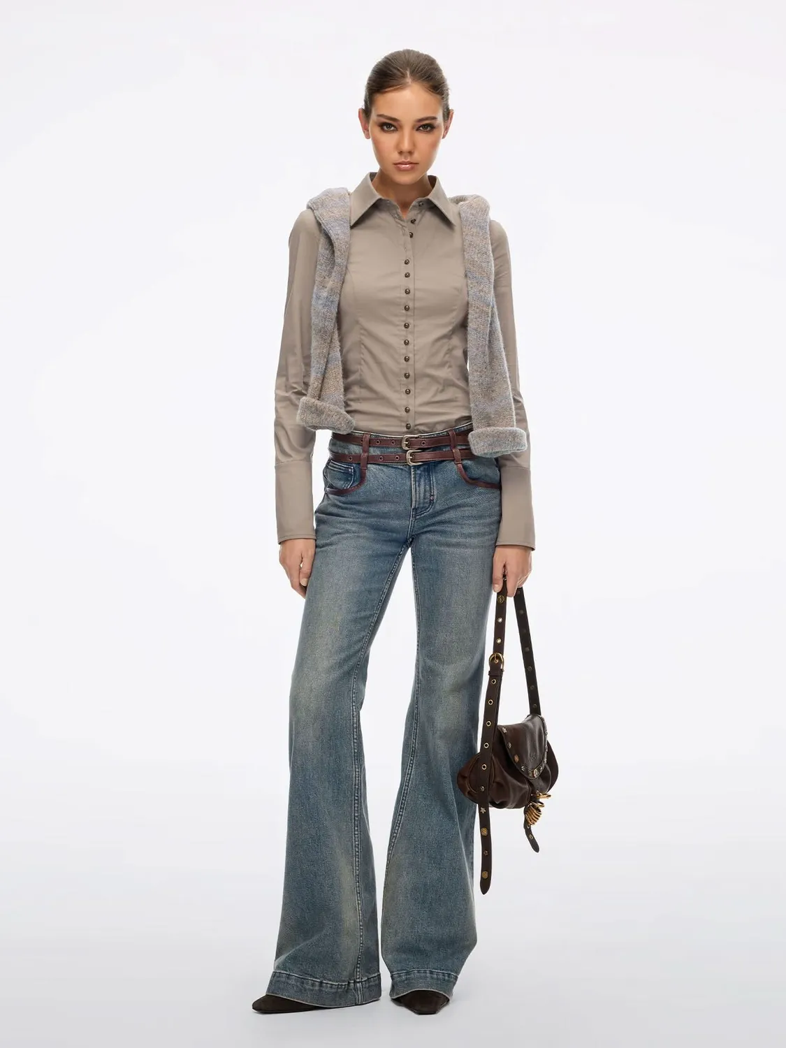 Miss Sixty Multi-Button skjorte khaki slim