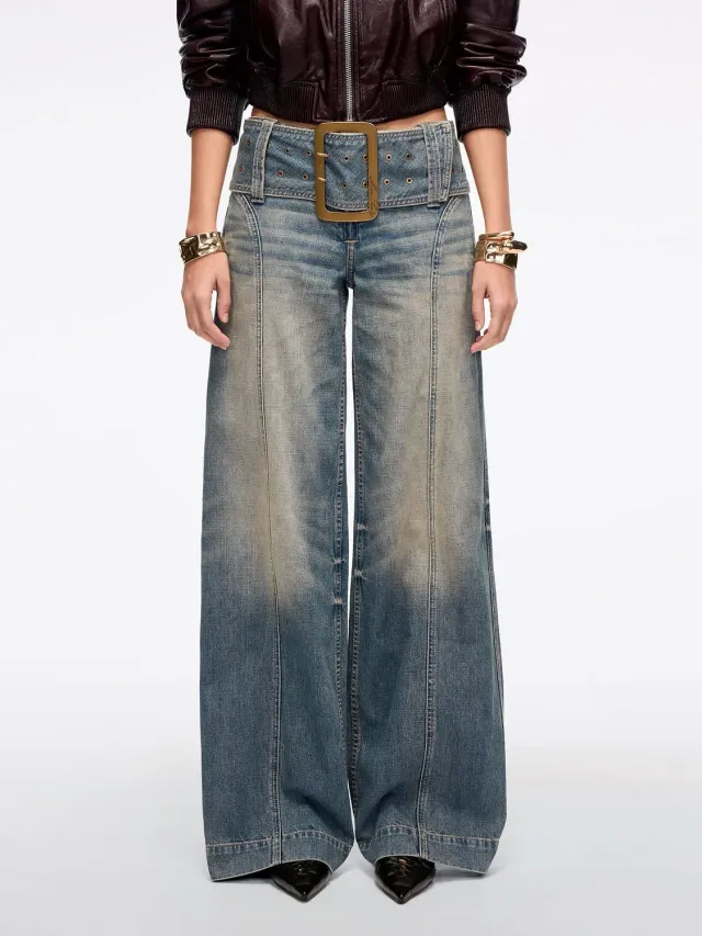Miss Sixty Black Label wide-leg jeans middle blue med bælte