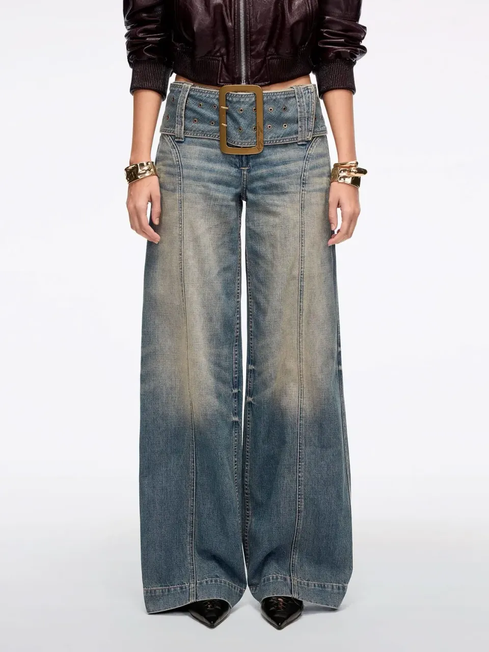 Miss Sixty Black Label wide-leg jeans middle blue med bælte