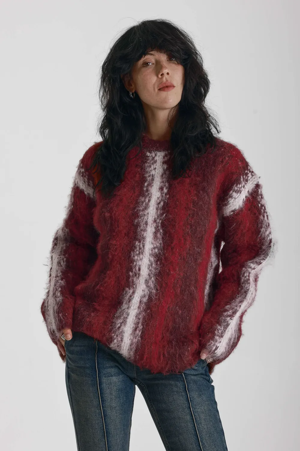 The Ragged Priest Obscure stribet strik sweater rød oversize