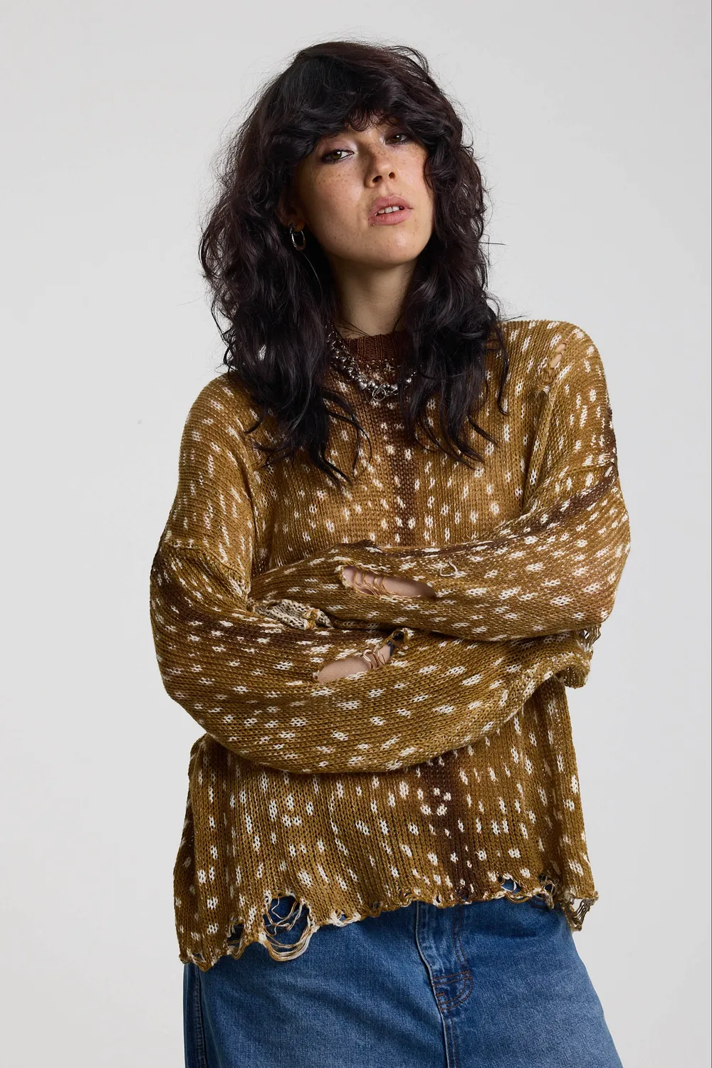 The Ragged Priest Fawn striktrøje løs brun