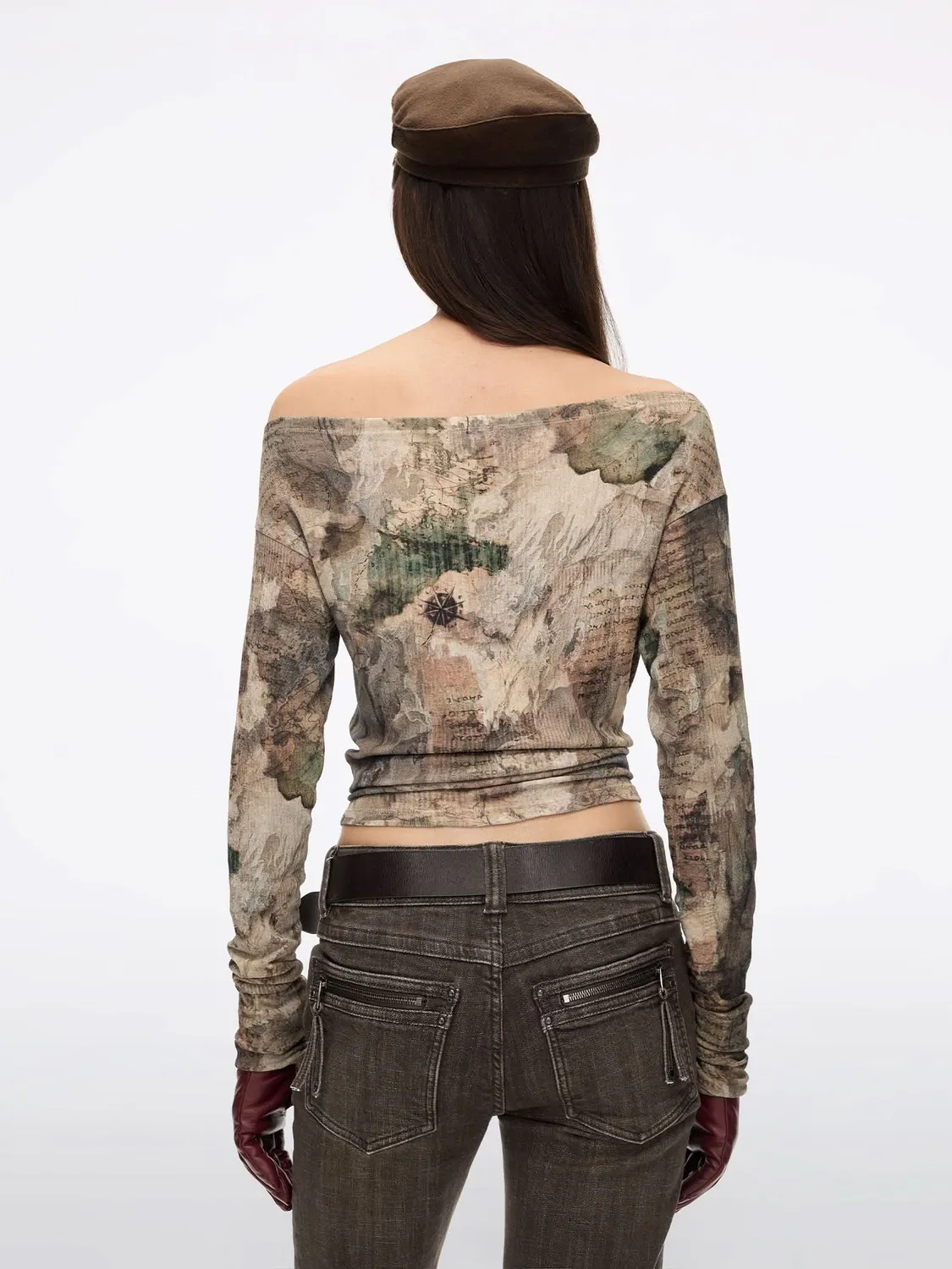 Miss Sixty Graphic langaermet t-shirt grey apricot kort
