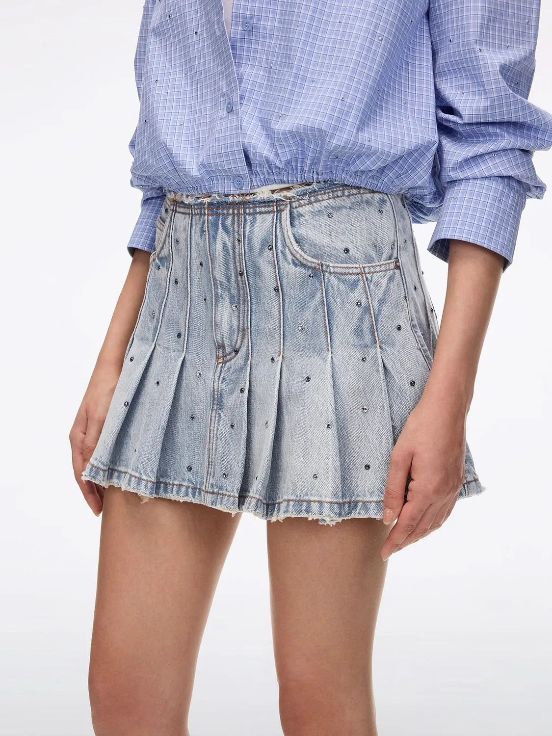 Miss Sixty Rhinestone denim nederdel lyseblå med sten
