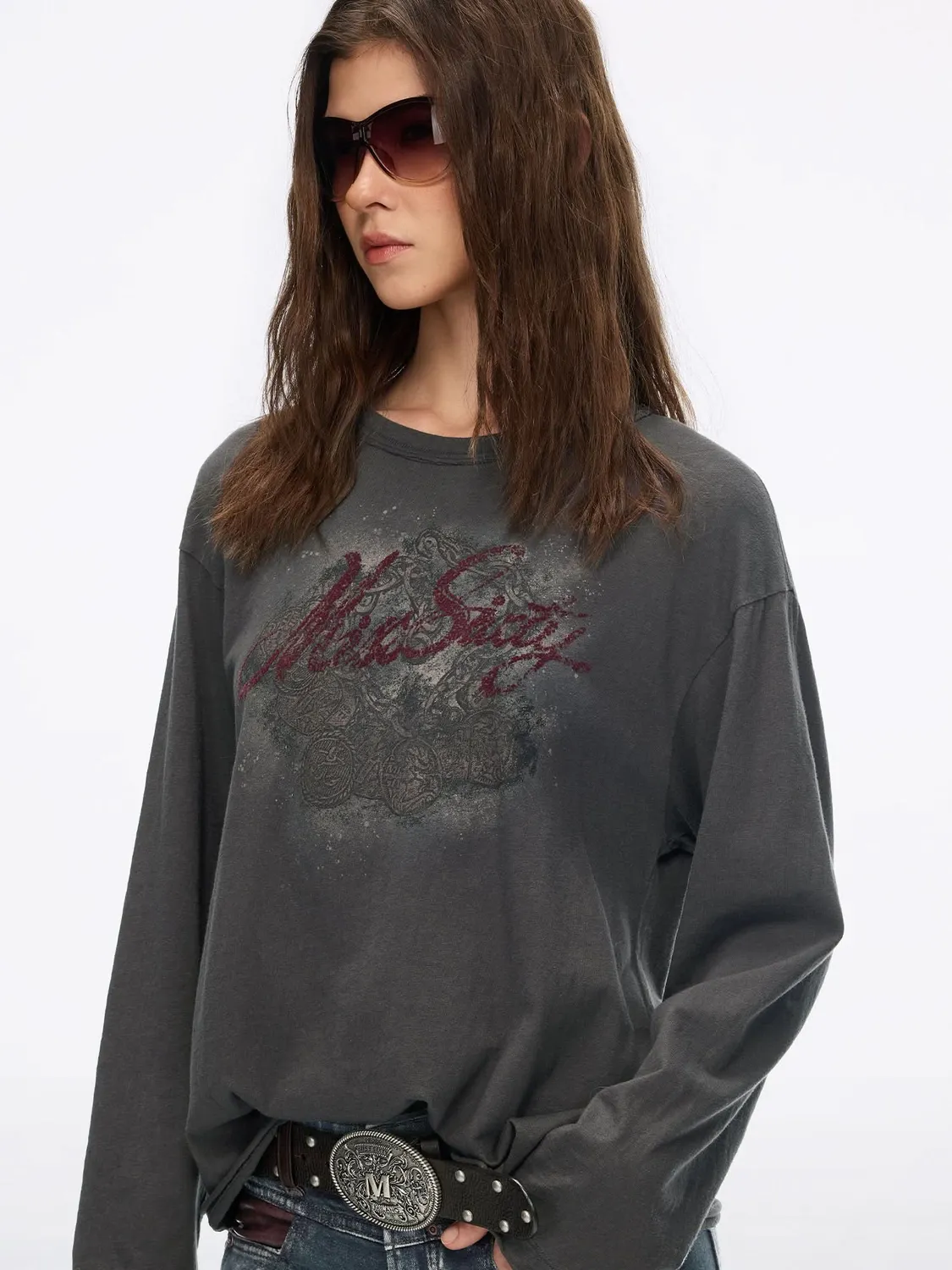 Miss Sixty Distressed Graphic T-shirt langærmet abrikos