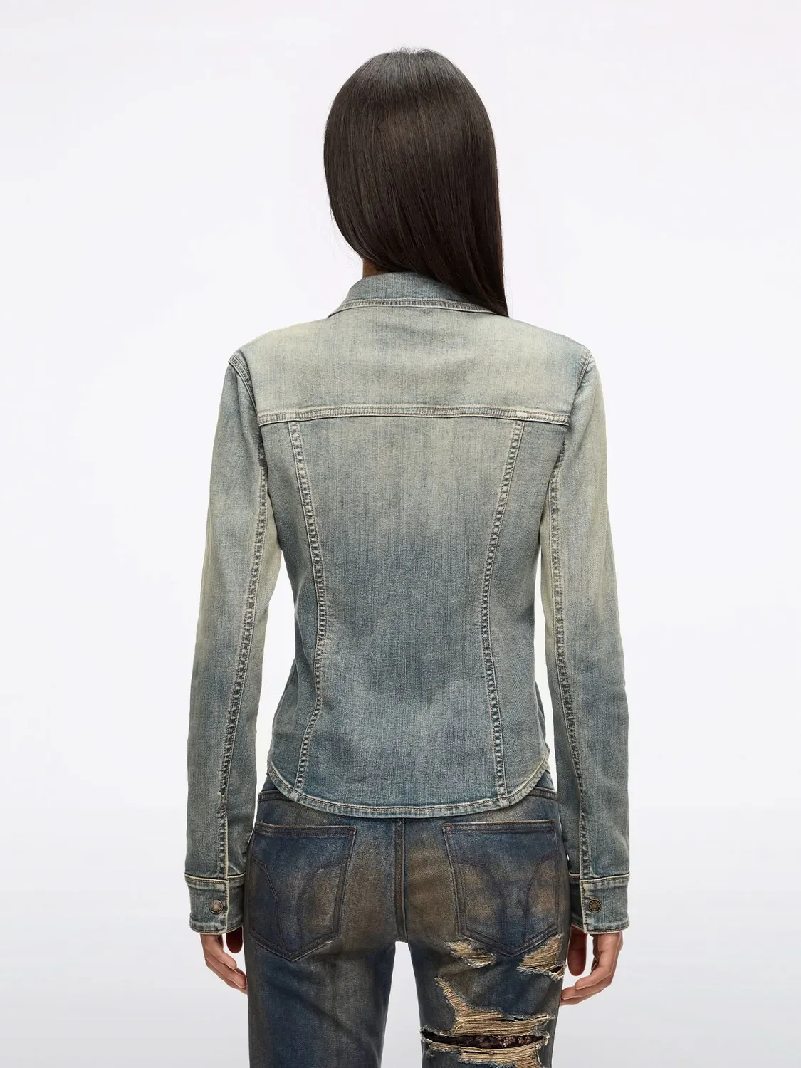 Miss Sixty Studded denimskjorte mørkeblå nitter