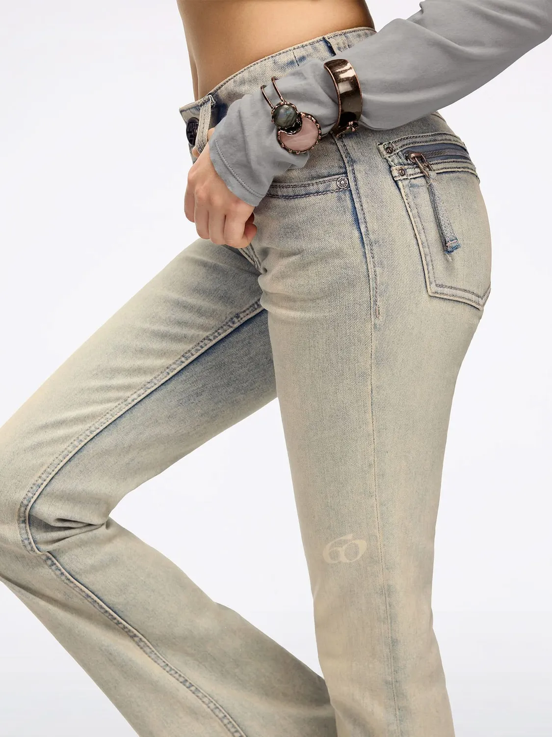 Miss Sixty Distressed Flare Jeans lysegråblå stretch