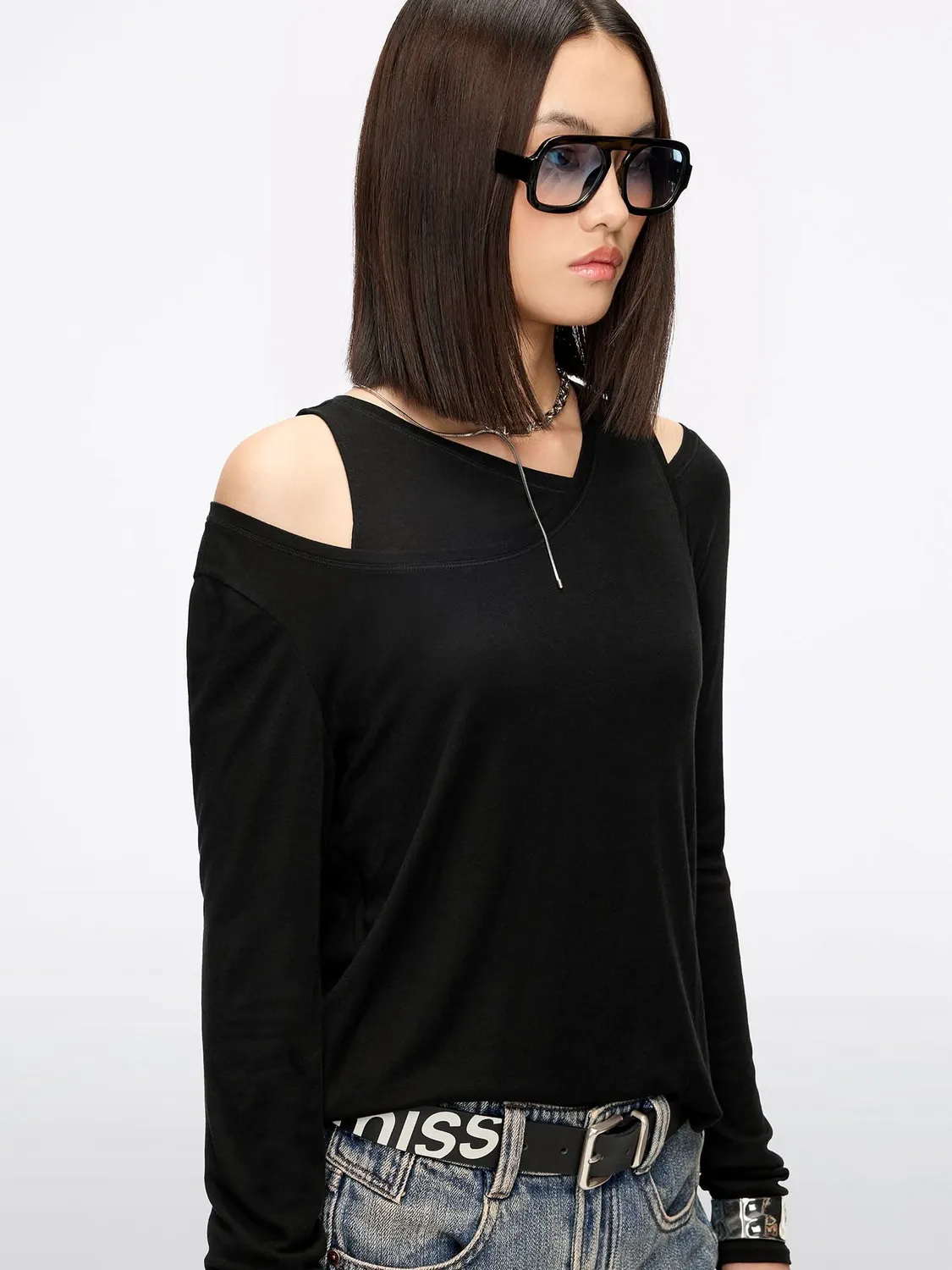 Miss Sixty Layered bluse black langærmet Tencel