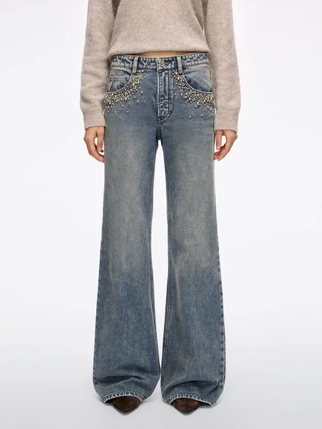 Miss Sixty Beaded Flare Jeans blå perler