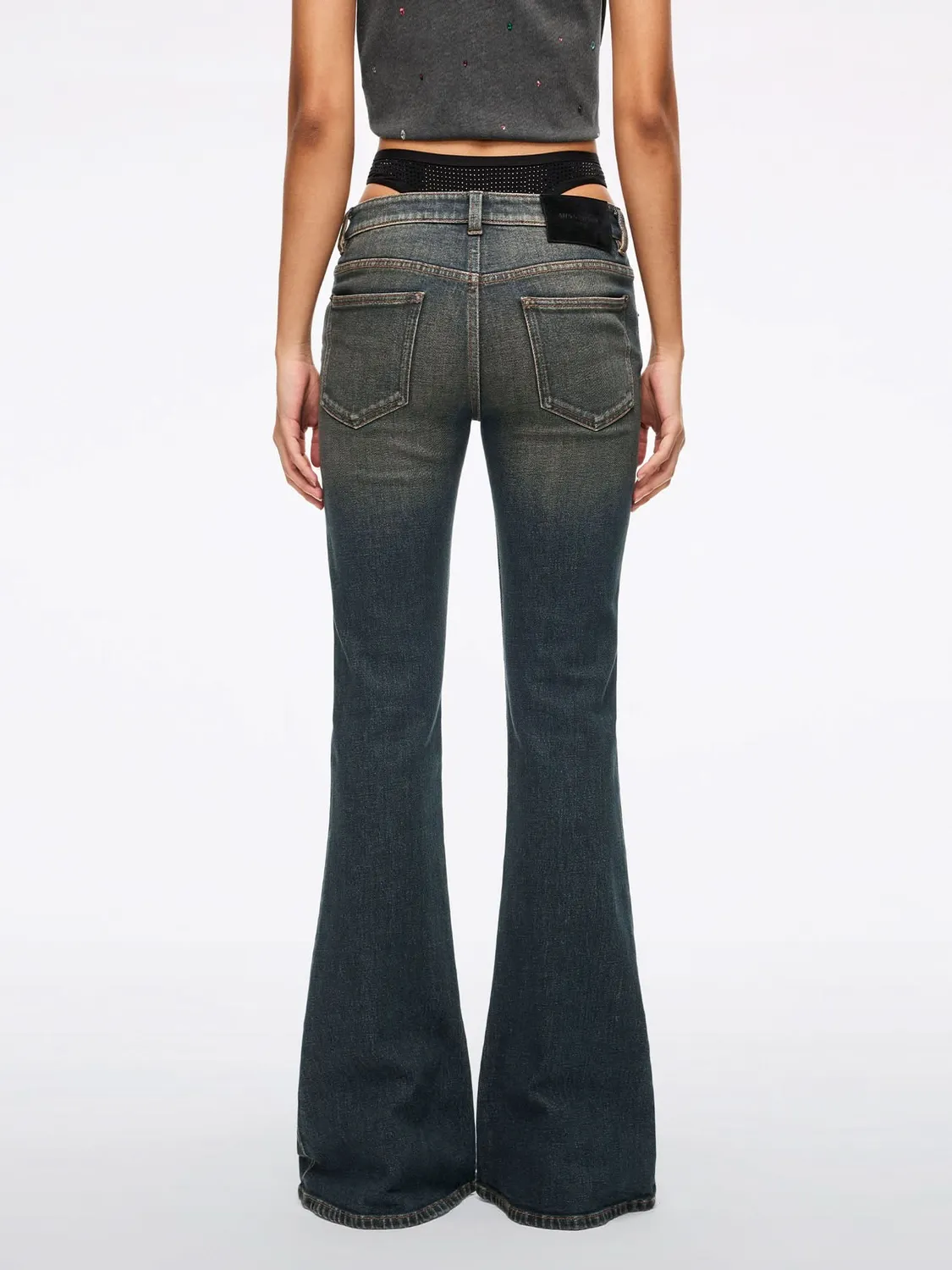 Miss Sixty Patchwork Flare Jeans mørkeblå stretch