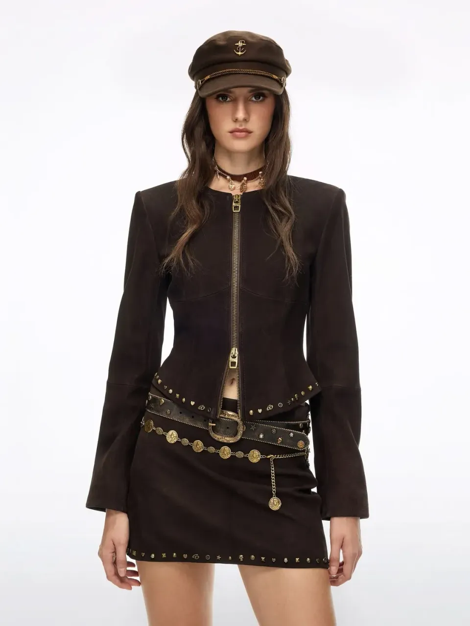 Miss Sixty Studded læderjakke mørkebrun gede skind