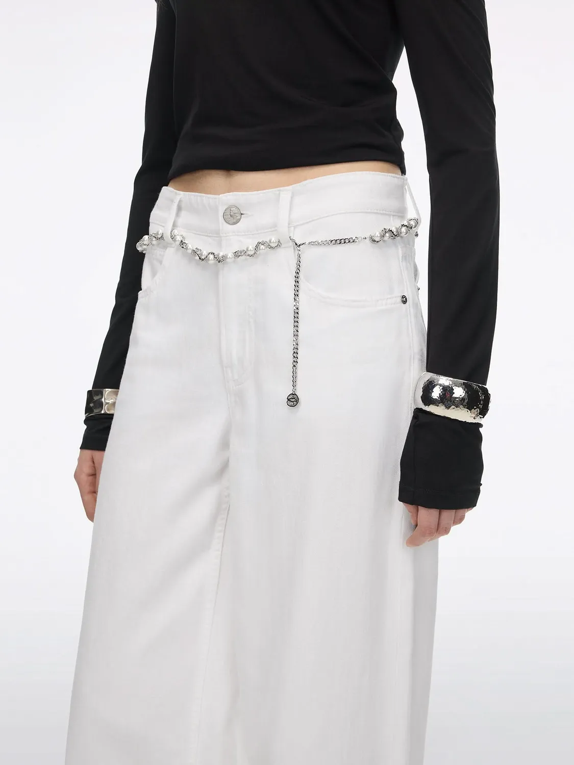 Miss Sixty Straight jeans hvid perlekæde hør