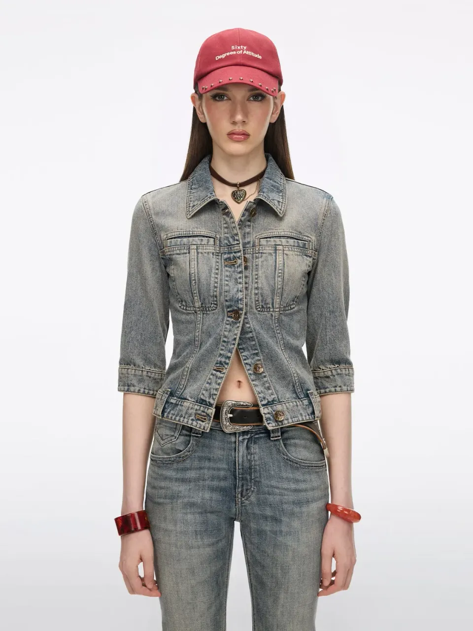Miss Sixty Multi-Patch denimjakke blå patchwork korte ærmer