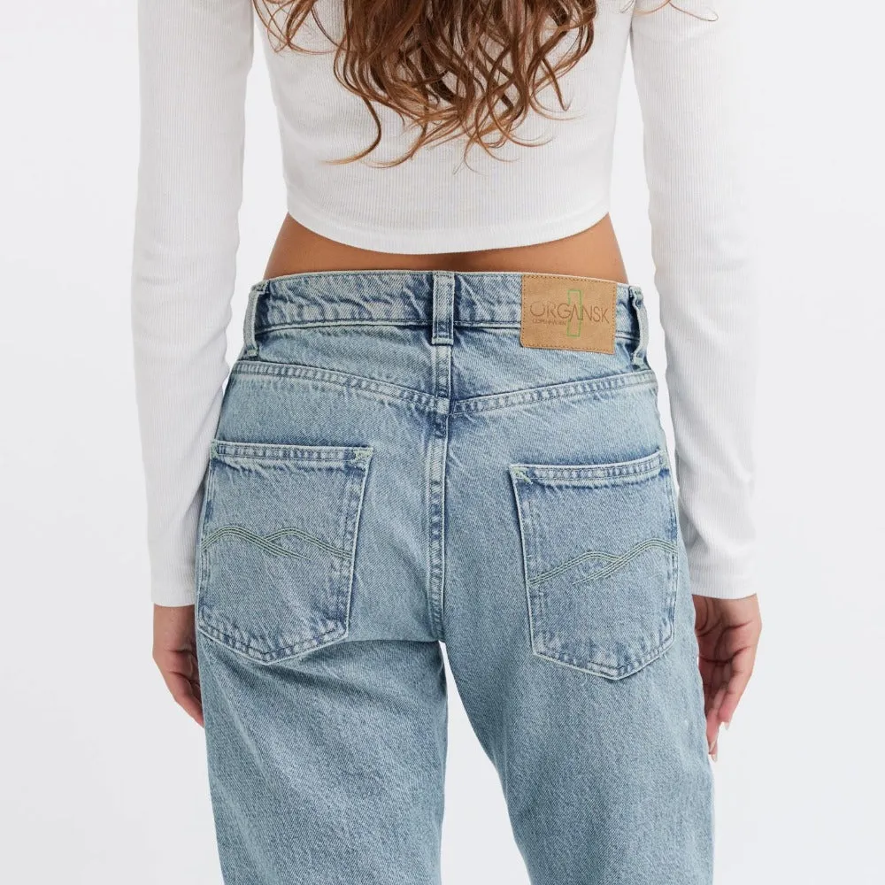 Organsk Aqua Shorty cropped jeans turkis 27"