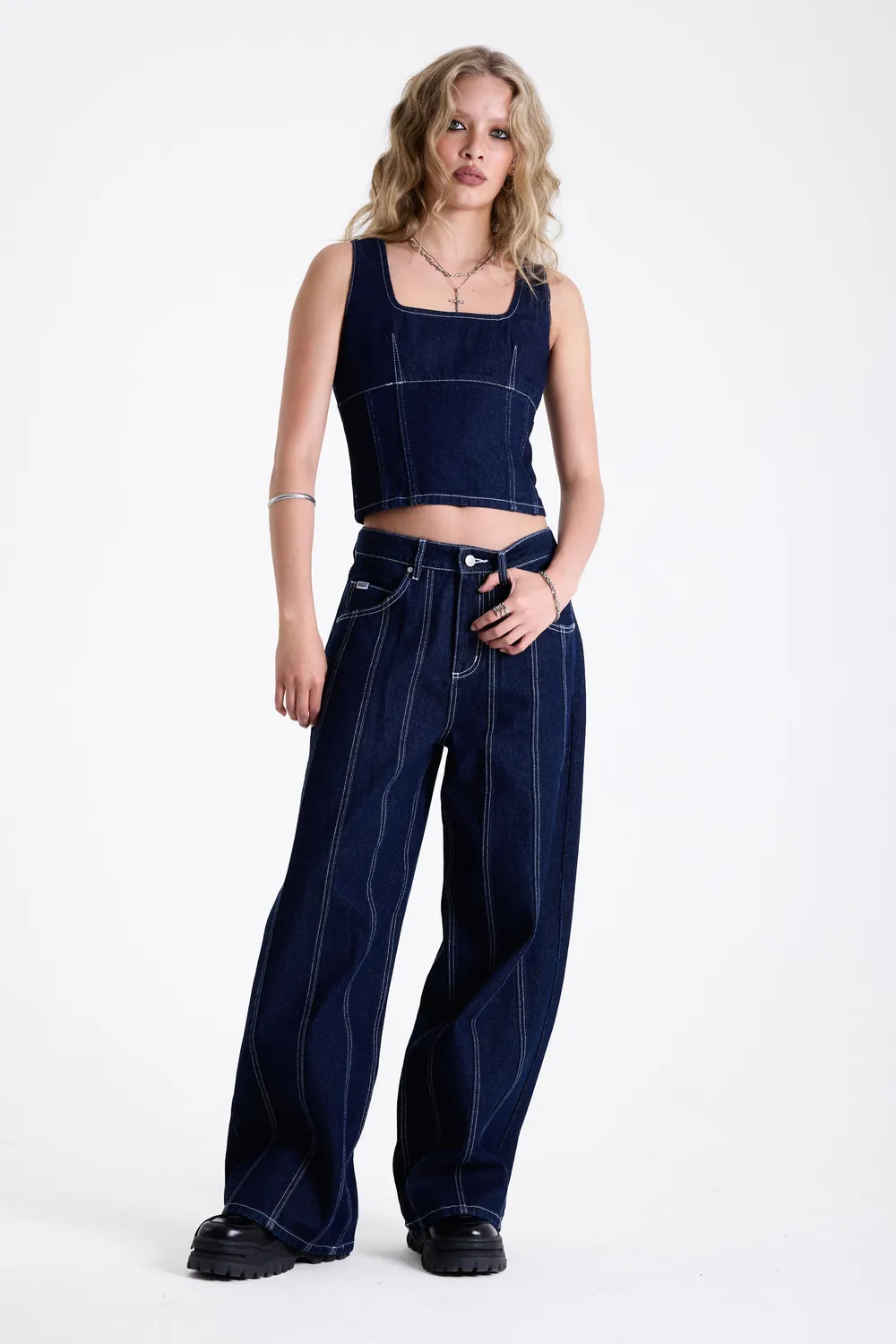 The Ragged Priest Soak Rinse denim korset top 10 mørk indigo