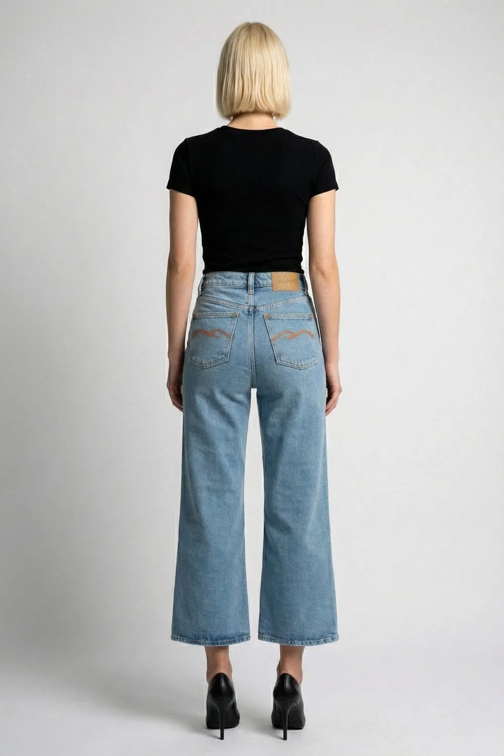 Organsk Wave Shorty jeans lyseblå cropped high waist