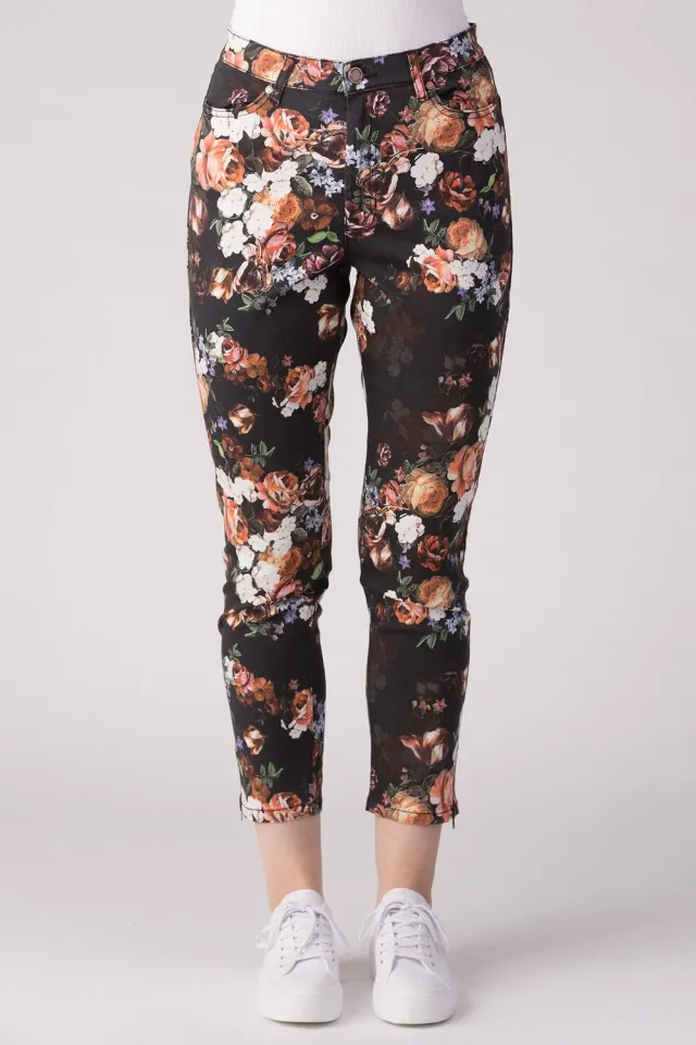 Merrytime 15640-440-69 ankel jeans orange blomst print