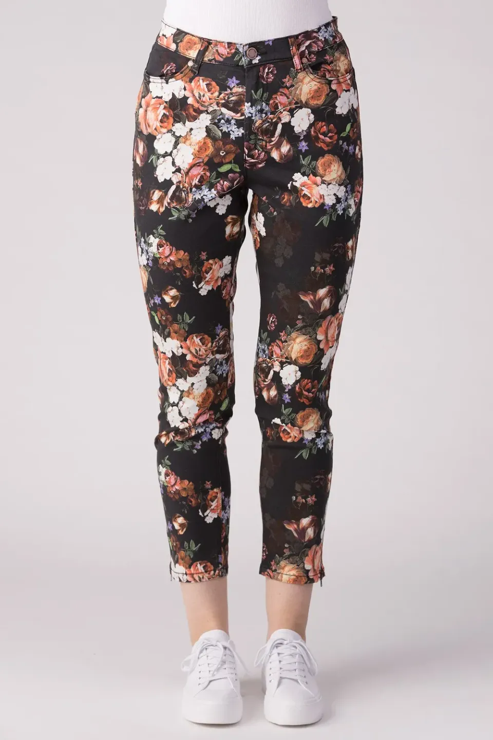 Merrytime 15640-440-69 ankel jeans orange blomst print