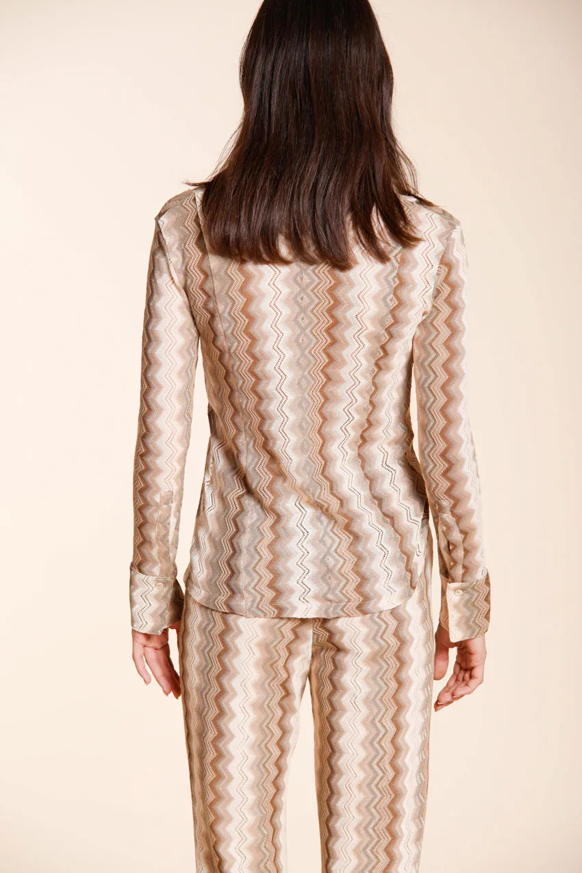 Mason's Elaisa dameskjorte lysebeige lurex langærmet
