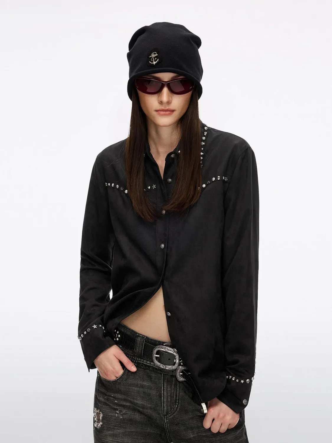Miss Sixty Studded læderbælte sort nitter