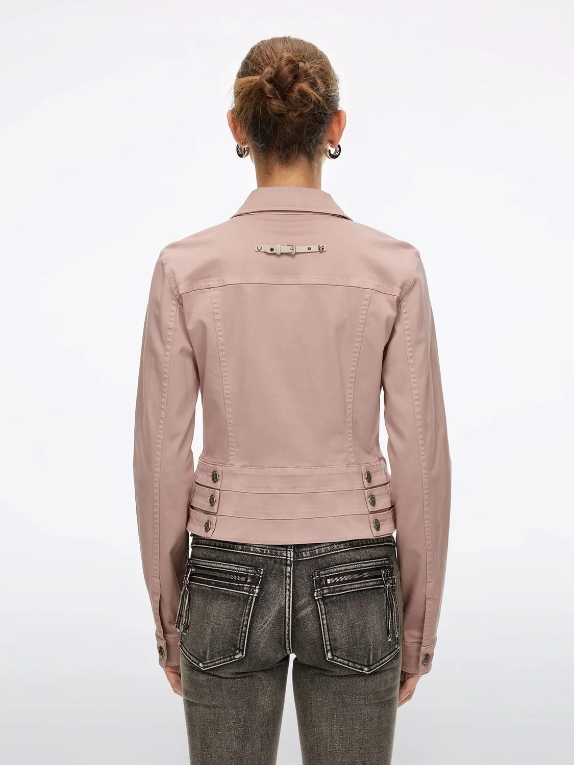 Miss Sixty Leather-Buckle jakke støvet rosa stretch