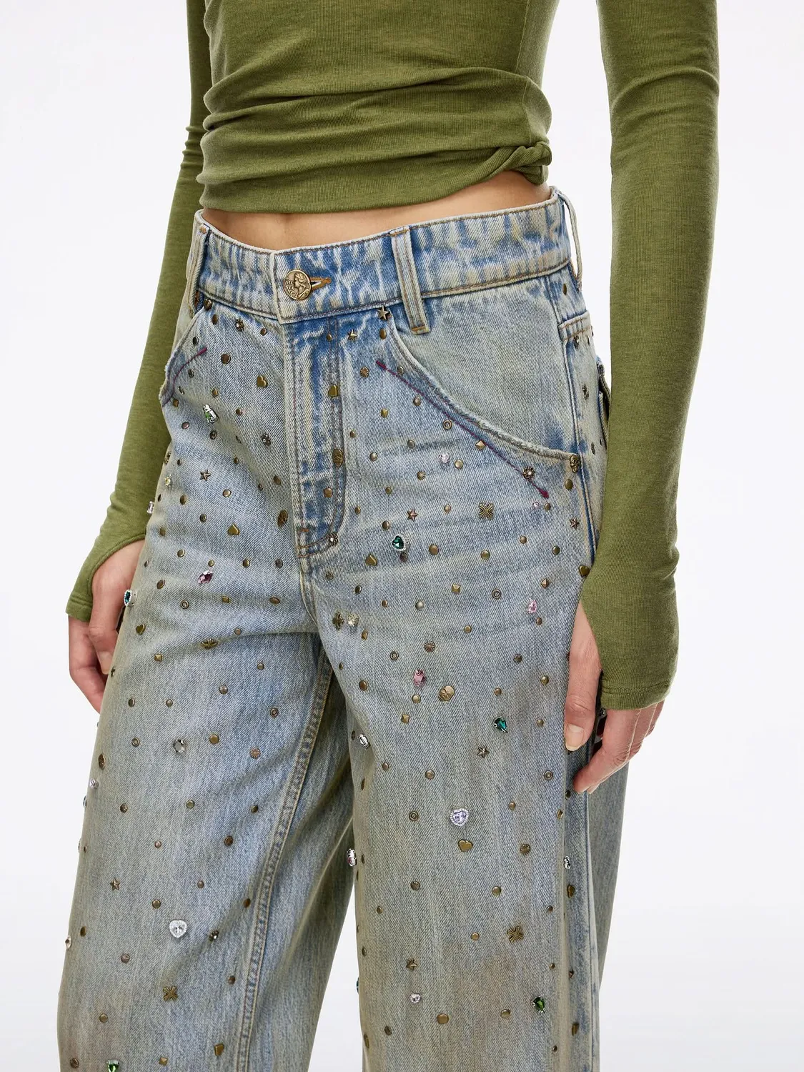 Miss Sixty Beaded Straight jeans retro blue hoej talje