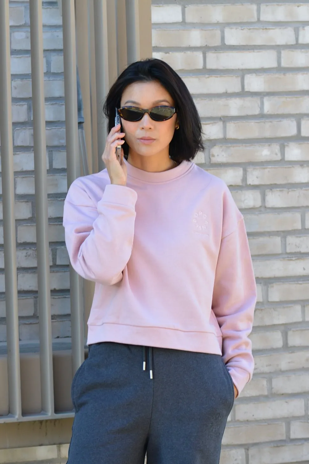 Organsk Cropped sweatshirt pink økologisk oversize