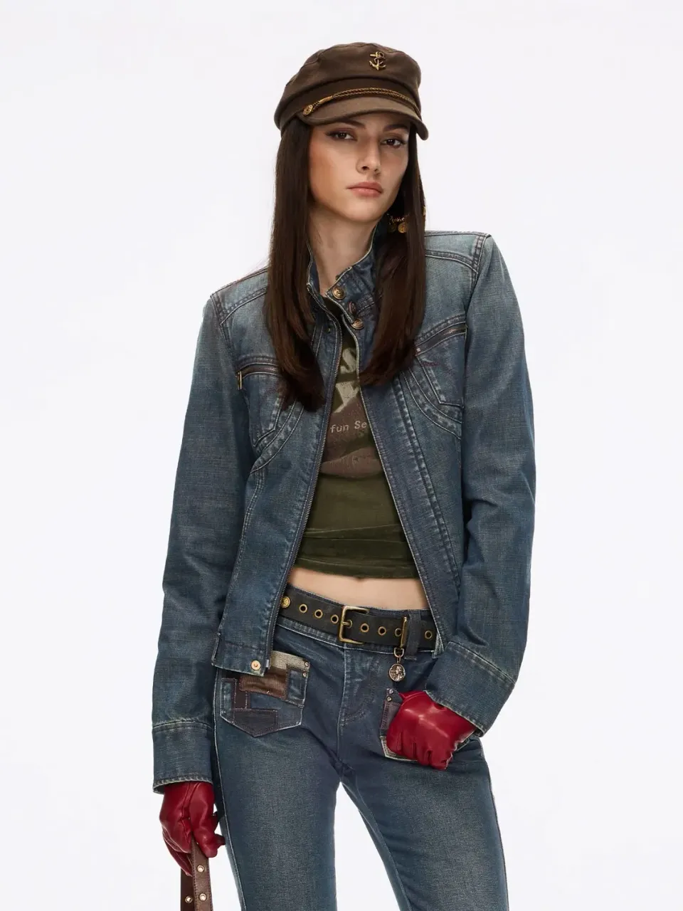 Miss Sixty Distressed denimjakke denim blue lynlås XS-L