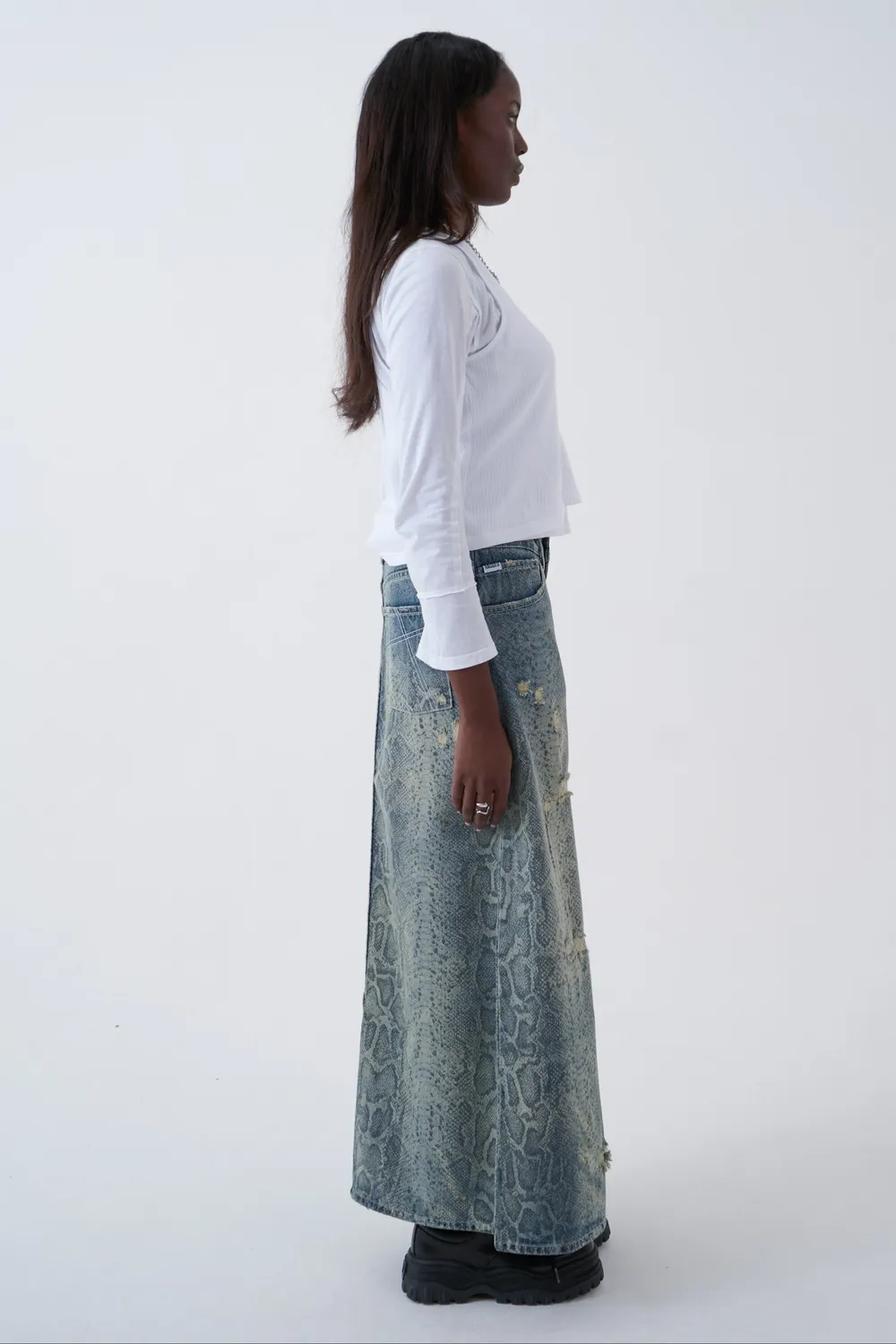 The Ragged Priest Skin Snakeskin Print denimnederdel maxi