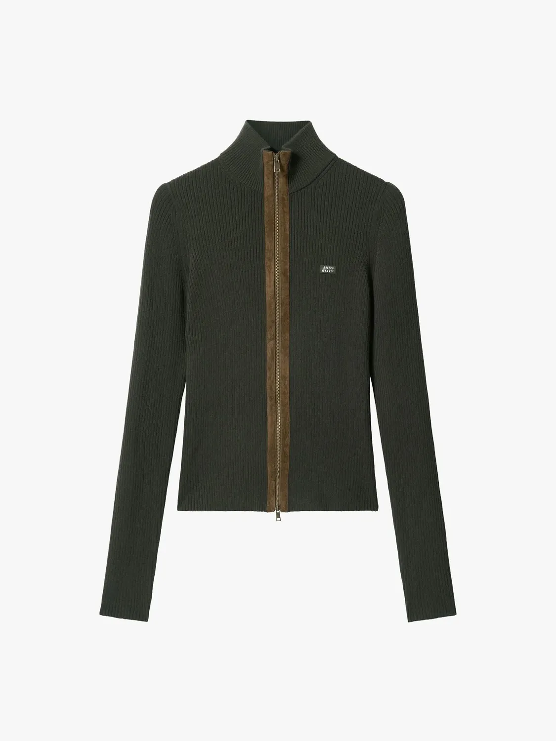Miss Sixty Panelled cardigan armygrøn – uldblend med lynlås