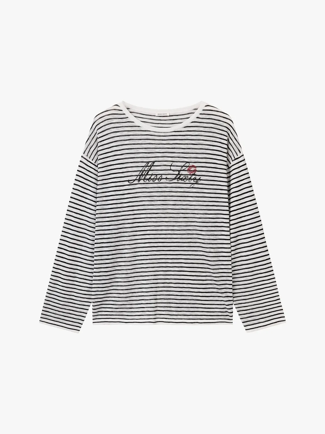 Miss Sixty Kiss Me Logo Knit strik top hvid/sort løs hørblanding