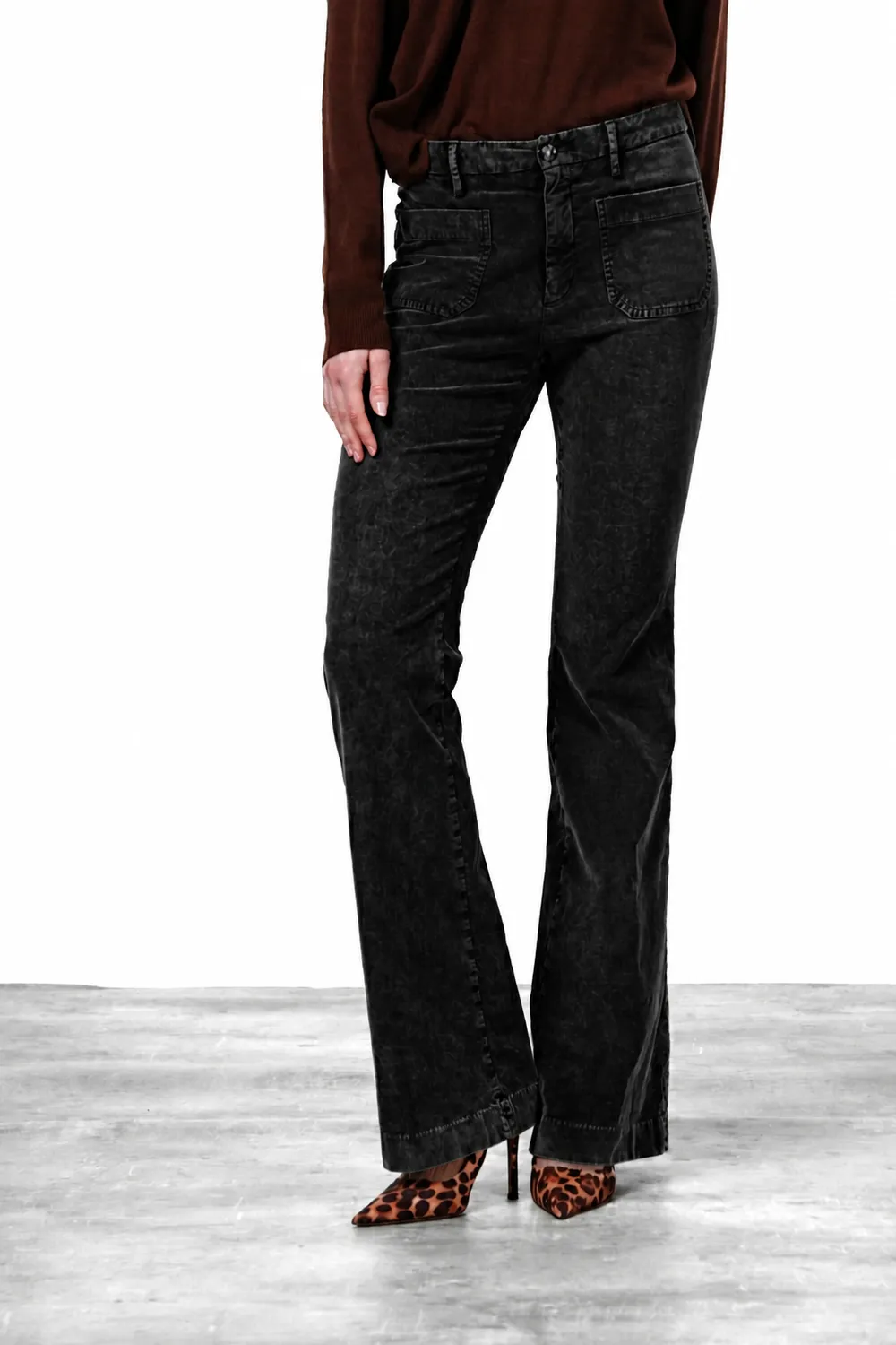 Mason's New York Flare chinobukser sort fløjl slim