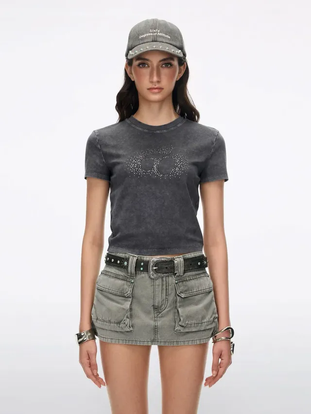 Miss Sixty 6M2SJ13700 t-shirt mørkegrå rhinsten