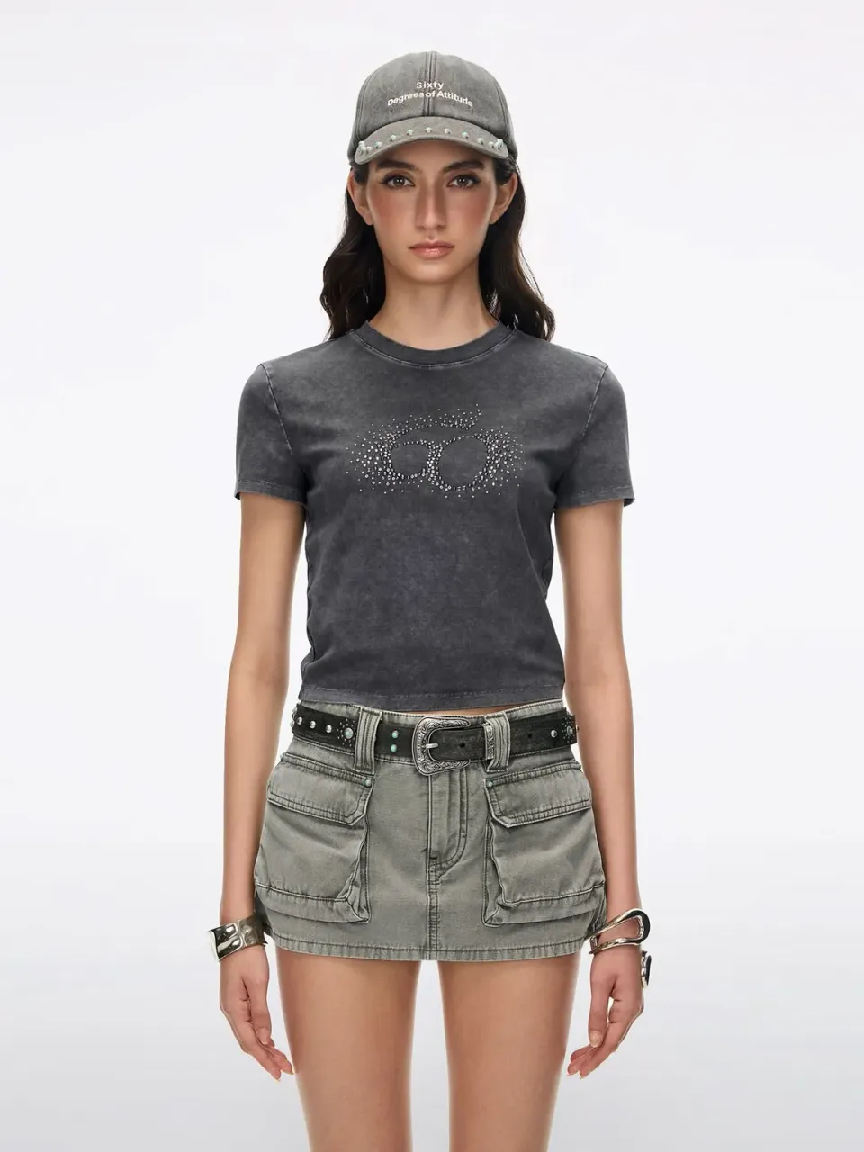Miss Sixty 6M2SJ13700 t-shirt mørkegrå rhinsten