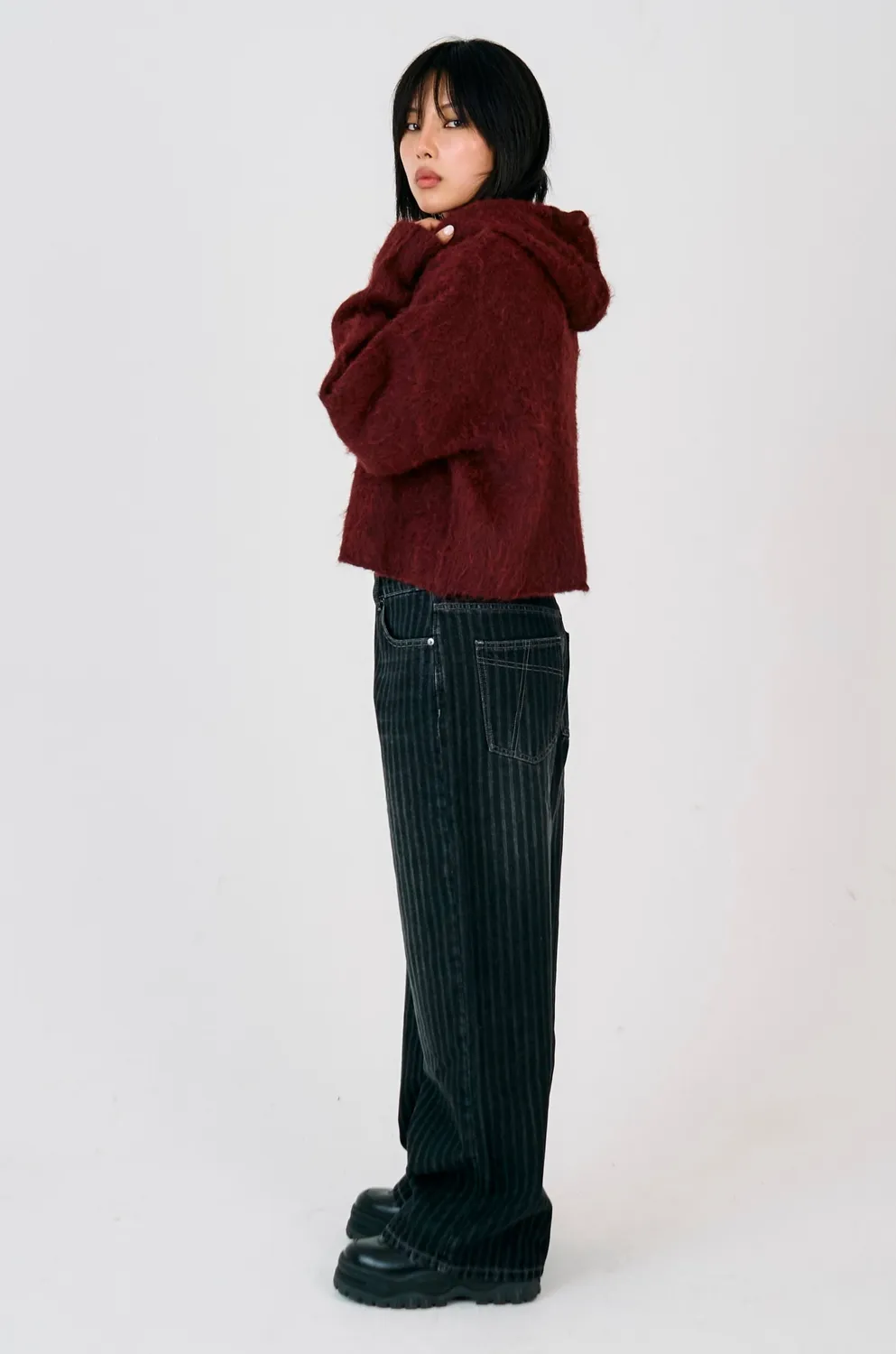 The Ragged Priest Arctic Hardware Knit Hoodie bordeaux